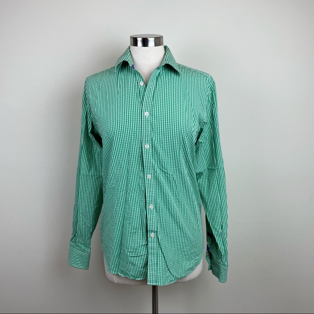 Jeremy Argyle Green White Gingham Checkered Collared Button Down Shirt Men